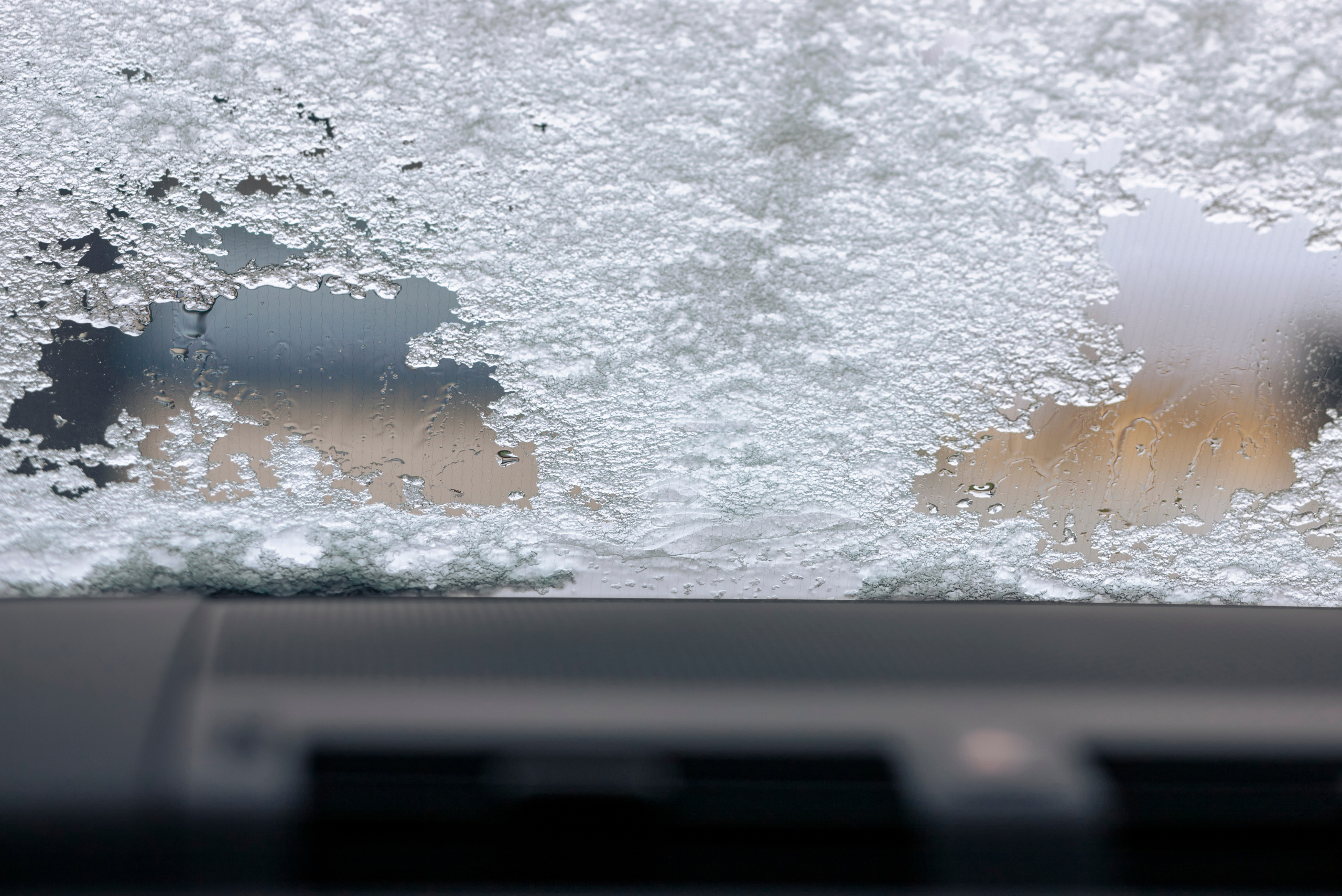 Icy car windshield.