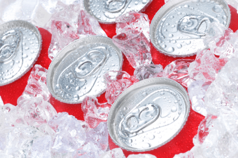 Pop cans in ice.