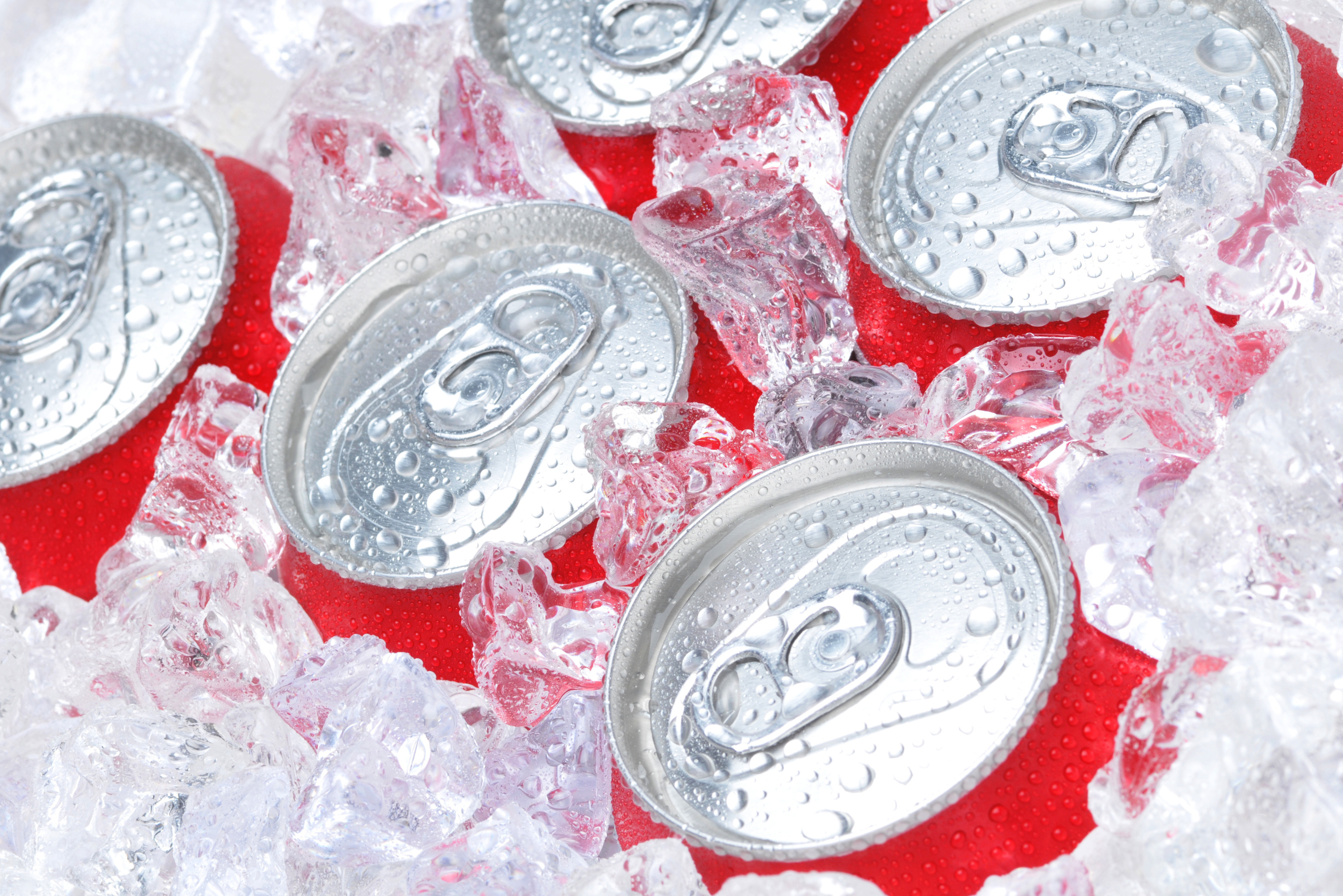 Pop cans in ice.