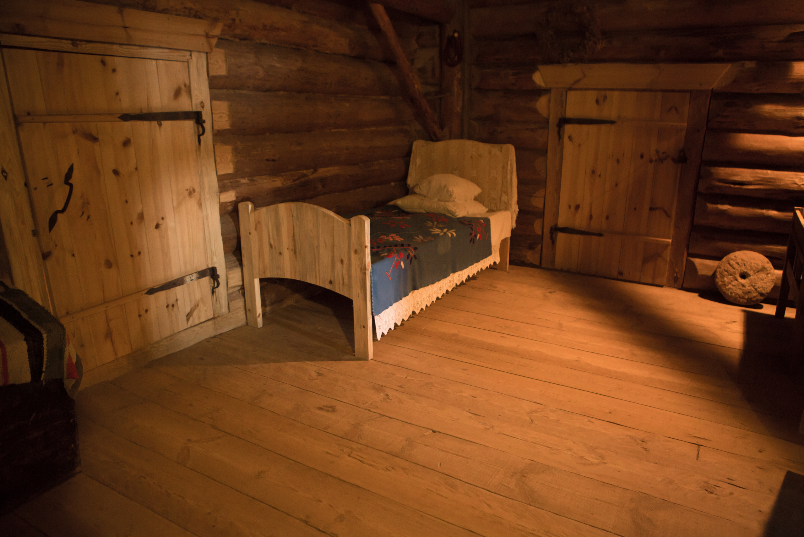 Interior of an old house made of wood.