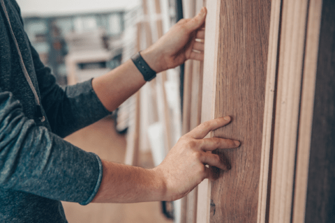 Shopping through wood at store.