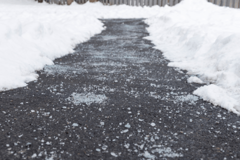 Walkway with salt on it.