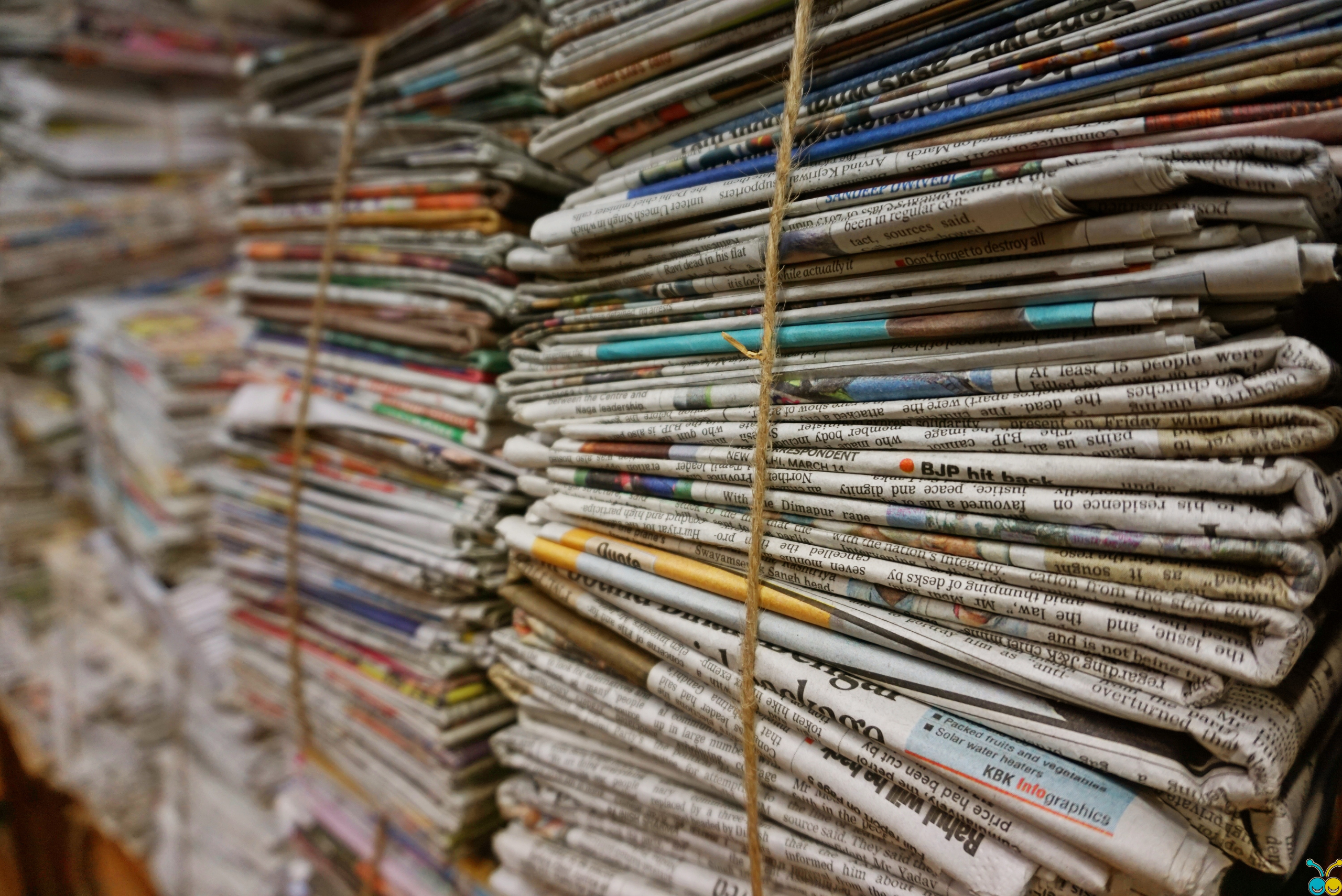 Stack of newspapers.