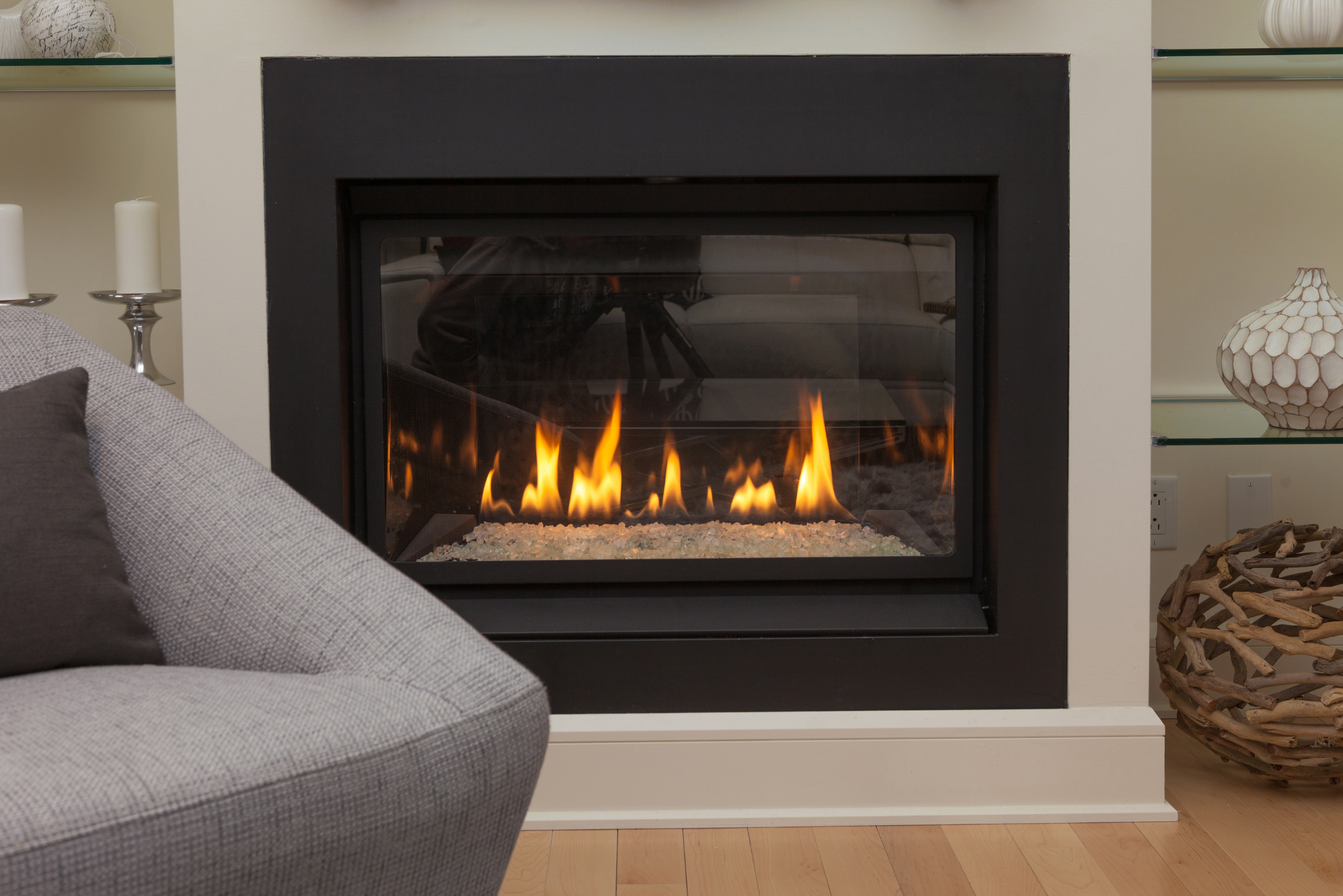 Modern gas fireplace.