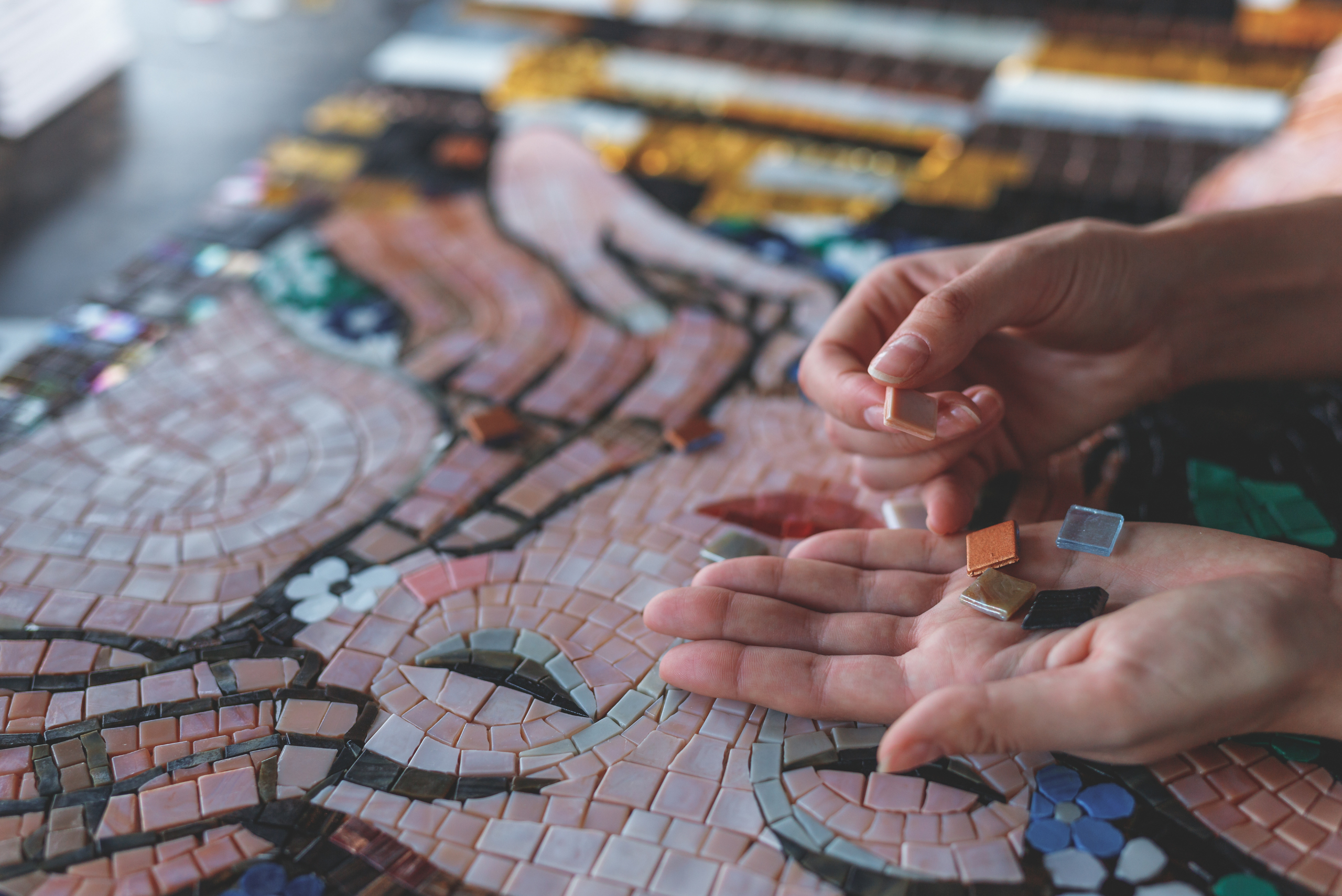 Creating craft using mosaic glass.