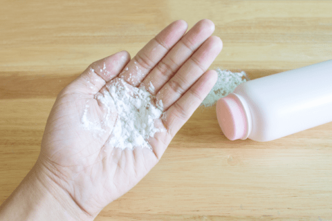 Baby powder on wooden floor.