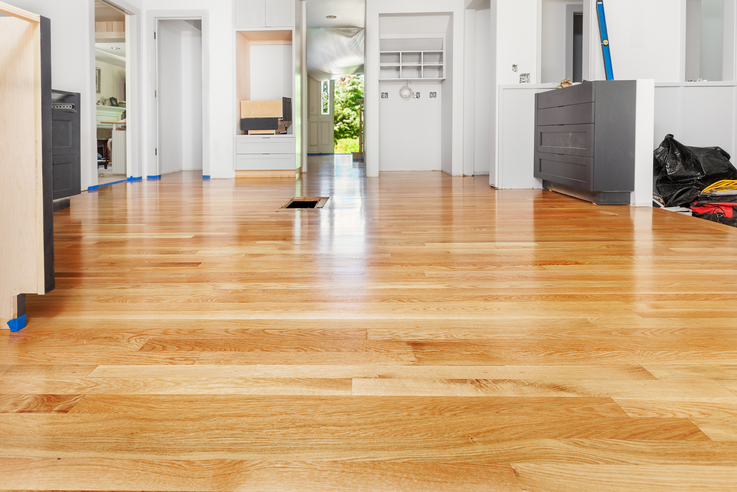 Shiny hardwood floor.