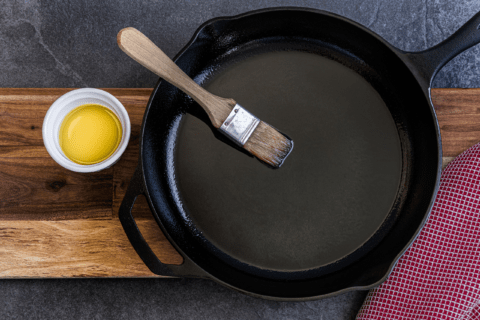 Oil on an cast iron skillet.