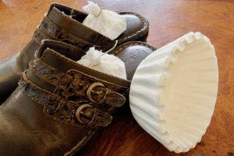 Coffee filters stuffed into shoes.